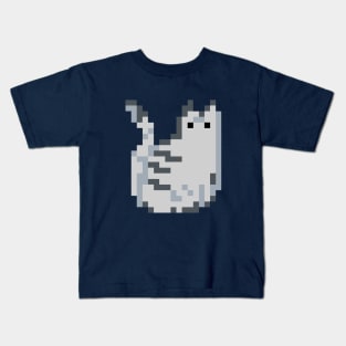 Cat Pixel Art - grey teal Kids T-Shirt